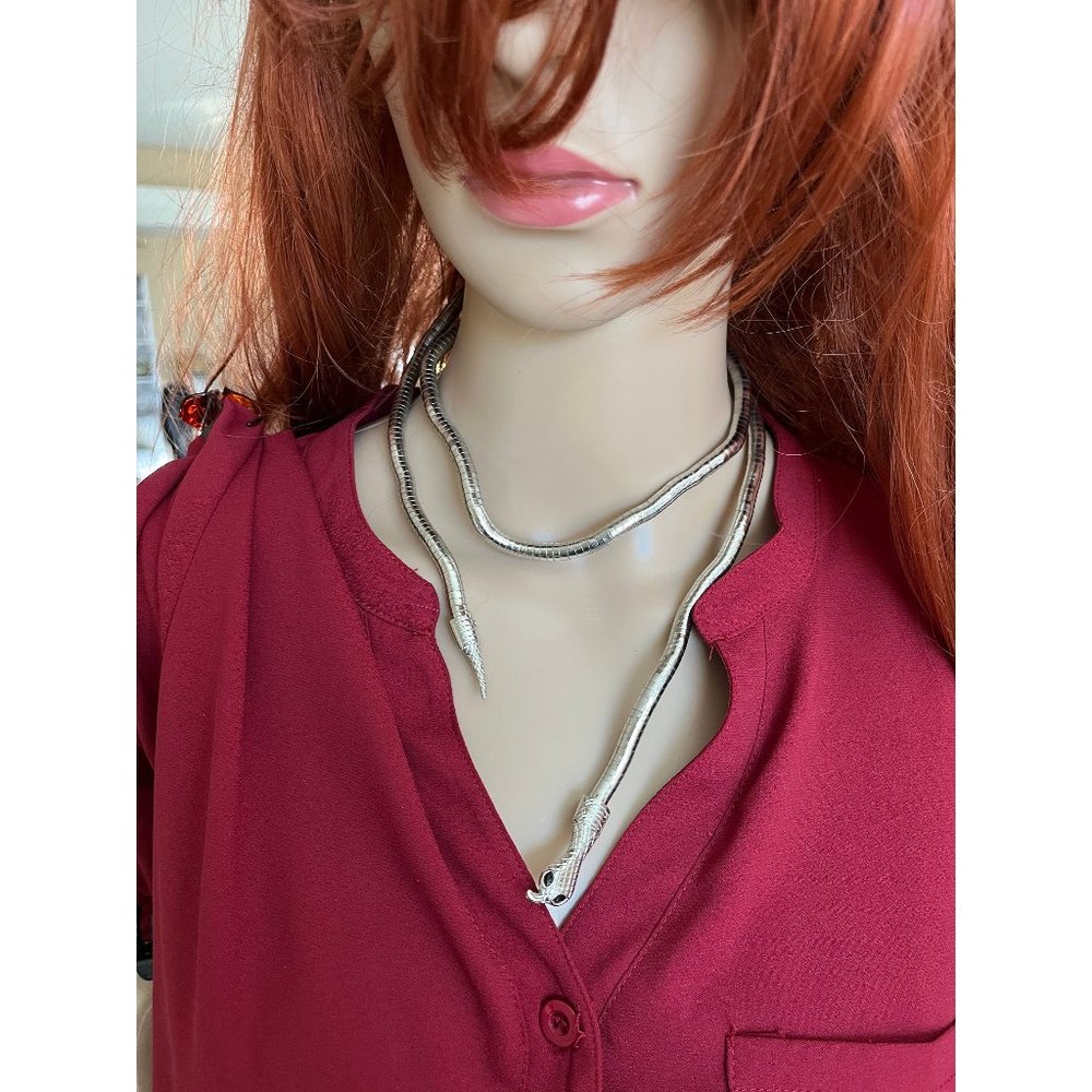 Silver snake necklace choker chunky big statement oversized large necklace cobra